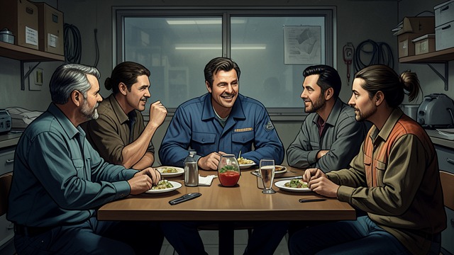 A Face at Lunch from "The Ax". A Face at Lunch A Familiar Workplace Burke sees Fallon at Betty’s with mill colleagues, taking part in the routine conversation of workers on a lunch break.