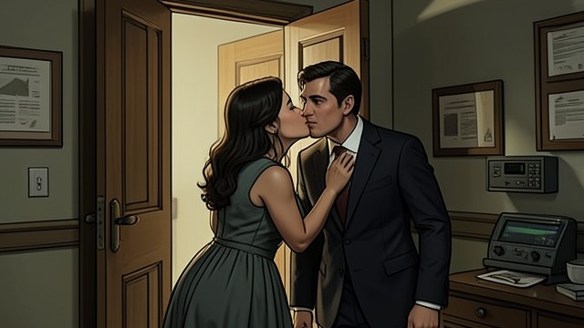 A Kiss Before Work from "The Ax". A Kiss Before Work A Sign of Renewal Marjorie kisses Burke before entering her workplace and tells him the affair is over.