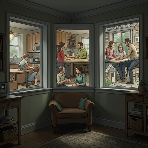 The Motif of Home from "After Ever Happy". Houses and rooms register changing ideas of safety: childhood trauma, chosen refuge, independence, and finally a home built together.