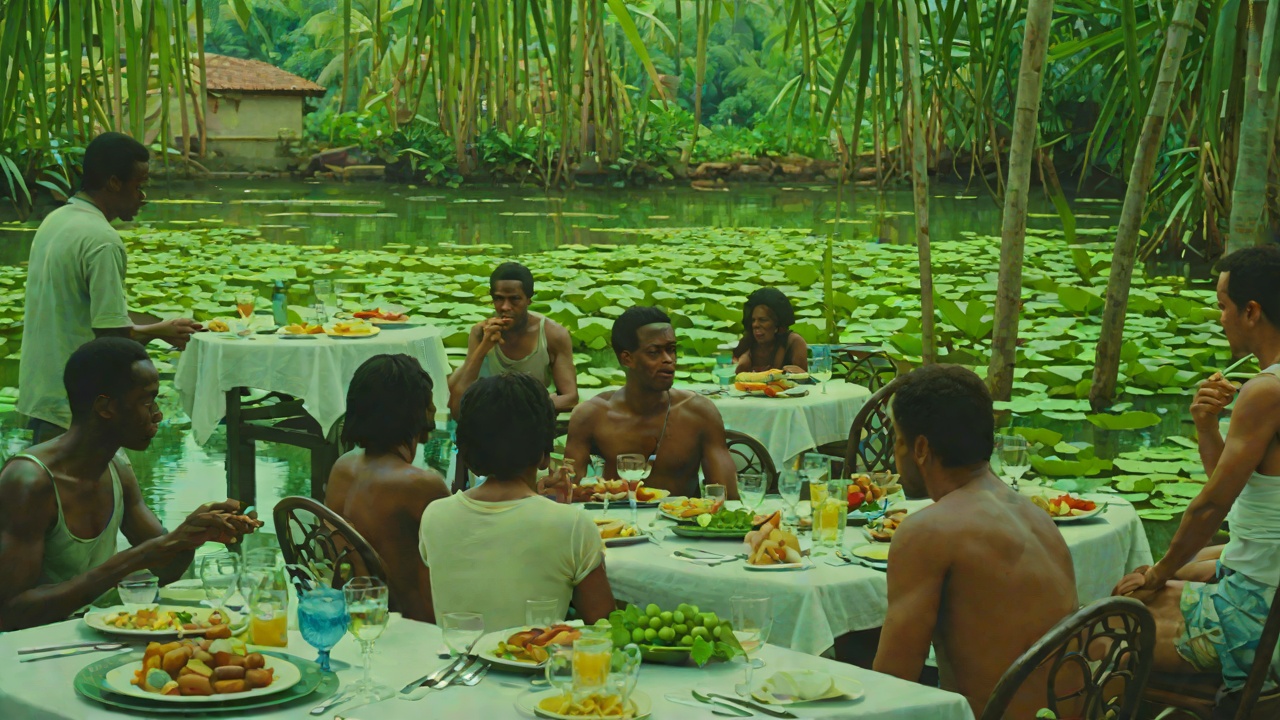 Lunch Among the Monets from "City of God". Lunch Among the Monets Context They stand before the big blue-green paintings of water lilies.