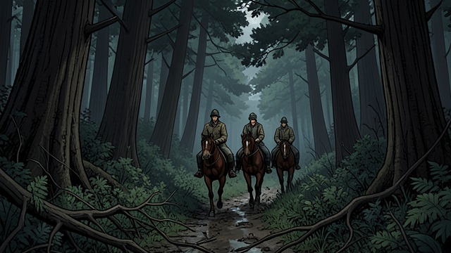 Entering the Thicket from "The Thicket". Toward the Deep Woods Escalation The trail leads through killings, ruined farms, and the testimony of victims who describe Cut Throat Bill's gang.