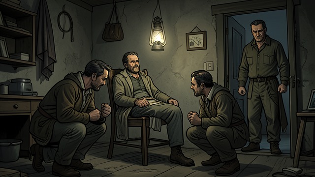 Informal Interrogation from "The Thicket". Justice by Violence Method Shorty and Eustace Cox torture Fatty Worth for information rather than submit him to trial.