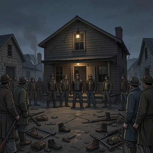 The Law Versus Mob Rule from "The Thicket". This flow contrasts formal justice, abandoned institutions, and improvised frontier punishment.
