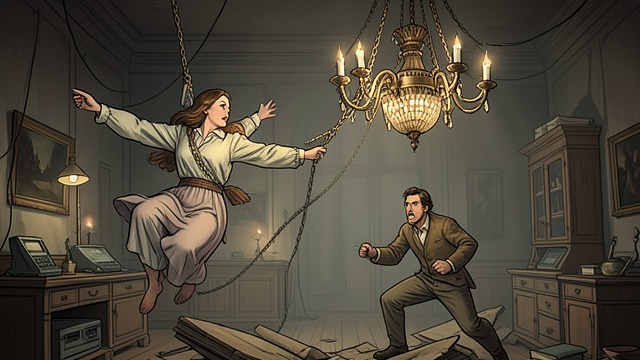 Barbara Hangs Above the Hall from "The War of the Roses". Barbara Hangs Above the Hall A Last Appeal Barbara Rose loses her balance near the open chandelier well and hangs above the floor.
