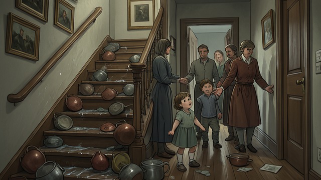 The Traps Give Way from "The War of the Roses". The Traps Give Way A Cascade Begins The children struggle through slippery stairs and loosened objects.