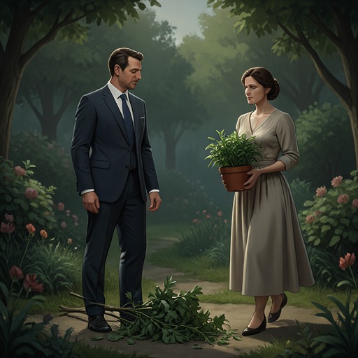 The Ordeal of the Wine and Plants from "The War of the Roses". This thread tracks attacks on the spouses’ prized plants and wine, showing how possessions become emotionally charged targets for revenge.