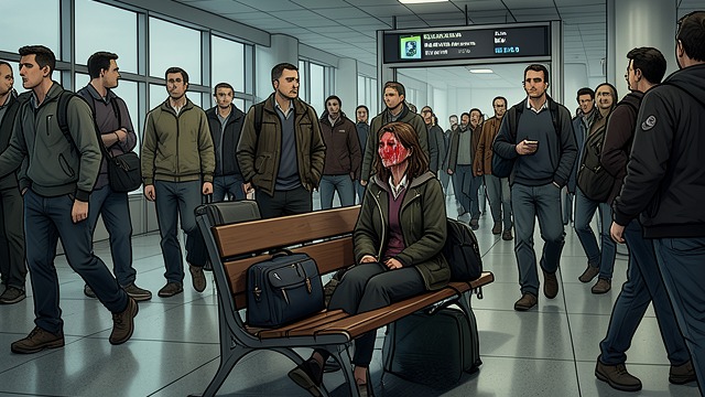 An Airport Becomes Lonely from "People We Meet on Vacation". Separation Changes the Symbol A painful goodbye After Alex leaves their gate, Poppy sits at the airport and cries.