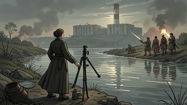 被洪水淹没的河流,《世界新闻》中的场景。被洪水淹没的河流 她希望跨越的界线 约翰娜·莱昂贝格来到红河边,朝对岸的基奥瓦族行旅者呼喊。对她而言,渡河意味着回到她熟悉的人群和生活方式中。 归返变得不可能 那行人听不见她的呼喊,只以一声警告枪响回应。河流既是实际的障碍,也象征着她无法简单地回到从前的生活。
