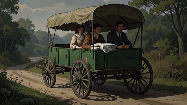 The Green Wagon from "News of the World". The Green Wagon A vehicle repurposed Kidd buys an excursion wagon once advertised for curative waters and loads it with food, bedding, tools, and newspapers.