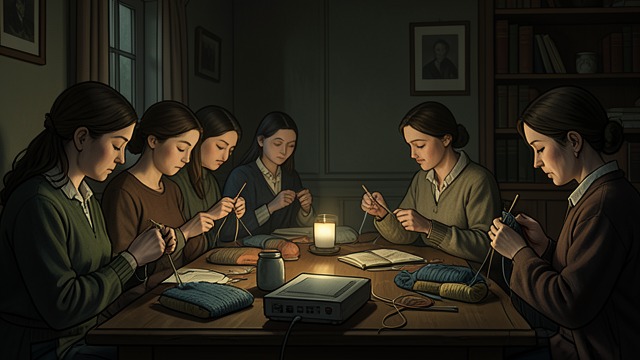 Seven at the Table from "Remarkably Bright Creatures". A Longstanding Circle Shared Weekly Ritual The Knit-Wits began as a knitting group and became a refuge for women whose children had grown up.