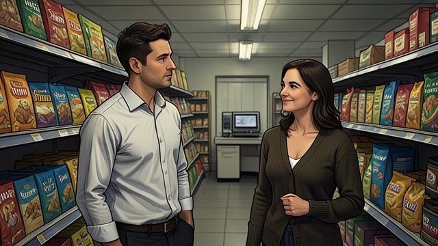 A Familiar Customer from "Remarkably Bright Creatures". A Quiet Admiration Years at the Shop-Way Ethan has known Tova through her late-night shopping and increasingly tries to present himself well when she visits.