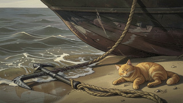 The Cut Anchor Rope from "Remarkably Bright Creatures". A Boat Found Evidence on the Shore A missing Sun Cat washes ashore with its anchor rope cut and Erik’s prints on the rudder.