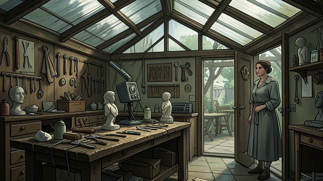 The First Encounter from "Asylum". Work Becomes Intimacy The Workbench Stella visits Edgar as he repairs the glasshouse and begins talking with him.
