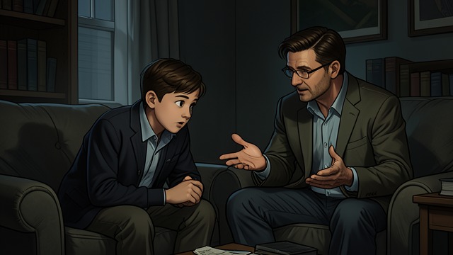 A Shared Domestic Life from "Asylum". Father and Son at Home Ordinary Attention Max speaks with Charlie about his discoveries and takes an interest in his questions.