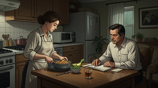 Order After Bereavement from "Asylum". Routine Under Strain A Household Still Running Even as Stella drinks and withdraws, meals and household chores continue to mark time.