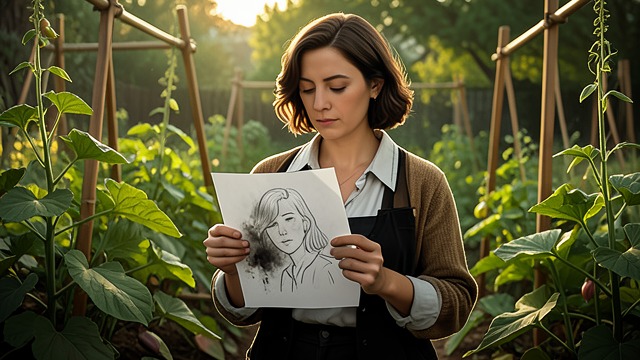 The Garden Sketch from "Asylum". A Tentative Image Drawing Stella Edgar sketches Stella in the Vegetable garden and gives her the drawing when she asks to keep it.