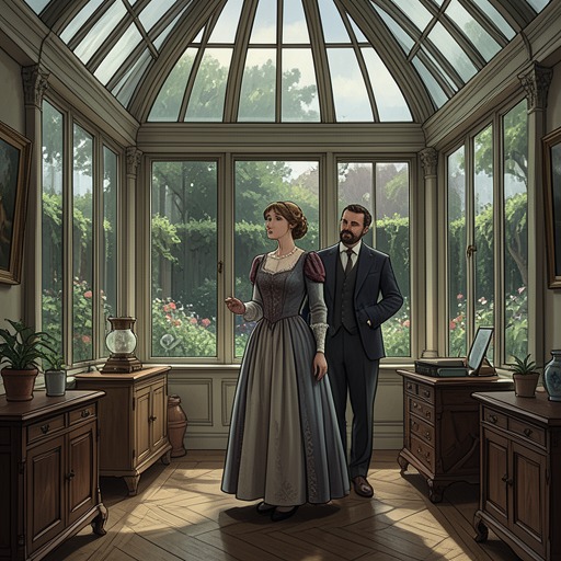 The Conservatory as the Affair’s Setting from "Asylum". This flow traces the Conservatory’s transformation from Max’s restoration project into a private stage for desire and loss.