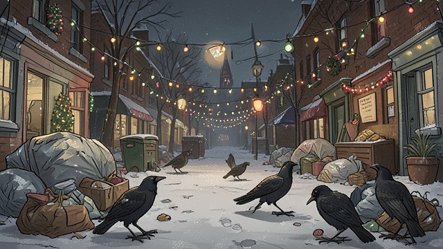 Winter Life Exposed from "Small Things Like These". Winter Life Exposed The town beneath decoration Crows, refuse, cold, and struggling households remain present beneath the town’s Christmas lights.