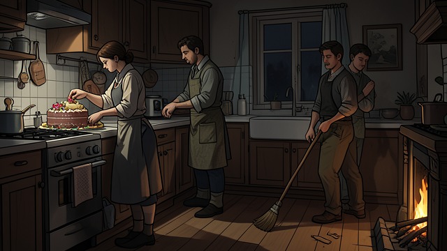 A Small Domestic Pause from "Small Things Like These". A Small Domestic Pause Returning to familiar work The family makes mince pies and decorates the cake while Bill Furlong sweeps and tends the fire.