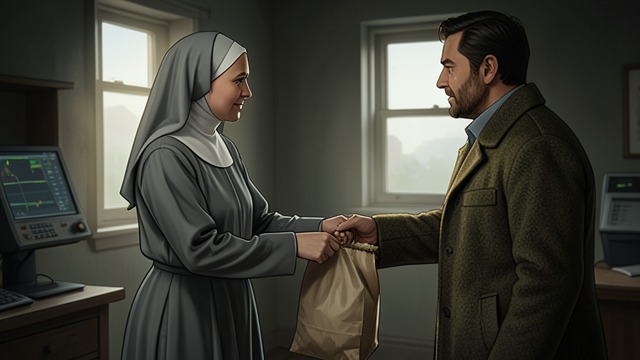 A Gift and a Warning from "Small Things Like These". A Gift and a Warning Courtesy with leverage The Mother Superior offers Bill Furlong a Christmas envelope and speaks of his family’s future.