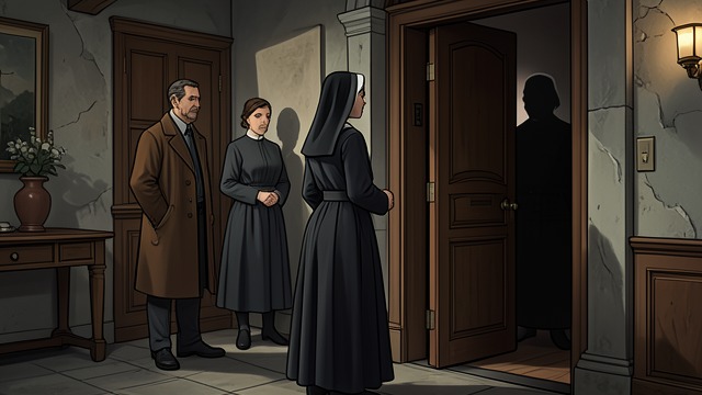 The Man at the Door from "Small Things Like These". The Man at the Door A witness arrives Bill Furlong brings Sarah Redmond to the convent entrance.