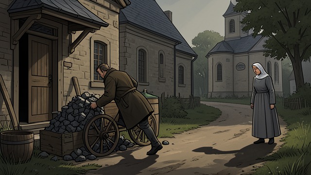 Leaving the Chapel from "Small Things Like These". Leaving the Chapel Returning to business Bill Furlong follows the nun outside, unloads the coal and logs, accepts payment, and leaves.