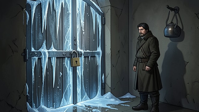 A Frozen Padlock from "Small Things Like These". A Frozen Padlock A small obstacle Before a delivery, Bill Furlong finds the yard gate frozen shut.