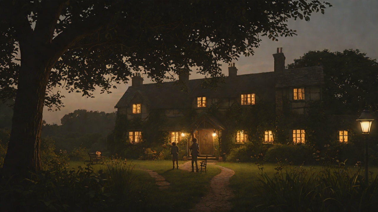 Leaving the Cottage from "The Faraway Tree". Leaving the Cottage Secret Departure The children leave at midnight with a torch and cross the dark garden.