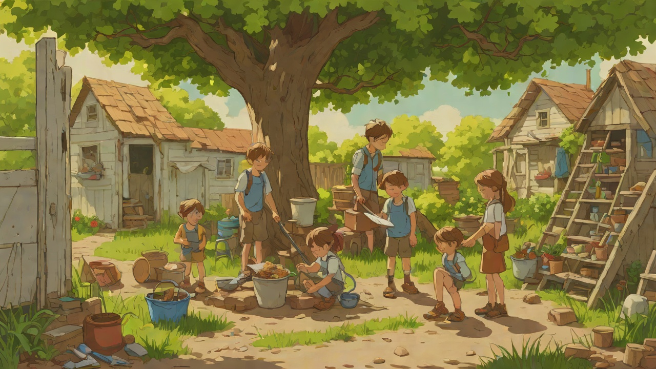 Work Before Adventure from "The Faraway Tree". Work Before Adventure Household Obligation The children complete digging, ironing, and errands before receiving permission to explore.