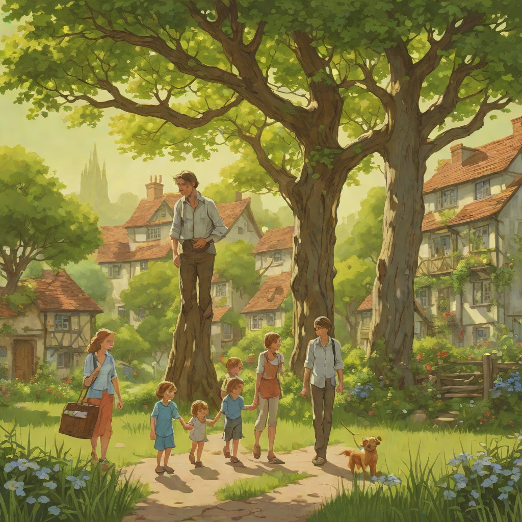 Family Care Beyond the Cottage from "The Faraway Tree". This flow traces how the children's family bonds extend into practical care for both relatives and magical friends.