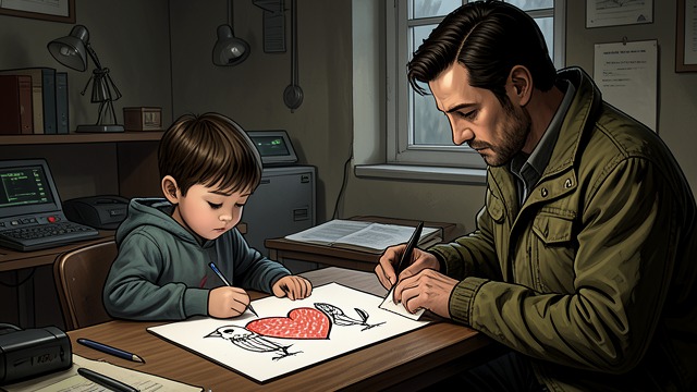 A Drawing of Two Brothers from "The Guilty". Attachment Made Visible A picture left behind Tyler draws two stick figures with a large heart between them.