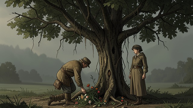 A Tree and Flowers from "The Hanging Girl". Remembering Alberte Return to the Scene Carl and Assad leave flowers beneath the tree where Alberte died.