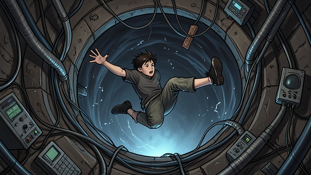 The Dropshaft Plunge from "A Boy and His Dog". The Dropshaft Plunge The Fall into the Earth The access portal irises shut behind him, and Vic drops through a gauged corridor of humming walls, past labels…