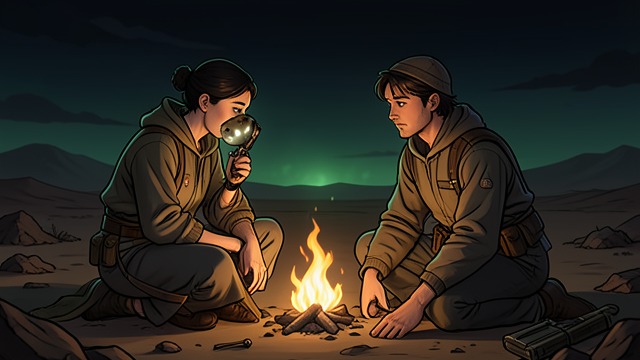 讨债者,《男孩和他的狗》中的场景。讨债者 焚坑故事 血提醒维克关于焚坑中的尖叫者:那发光的绿色东西,那次攻击,那次濒死经历。这个故事是他的王牌,证明是他,而不是任何女人,为这个男孩流过血。'但我做到了,对吧?' 失败的愧疚 维克承认了这笔债,但还是走了。血对他拥有最强主张的那一刻,正是维克的新依恋证明更强大的时刻。这只狗暂时输了。