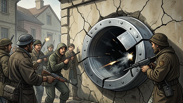 The Too-Late Pursuit from "A Boy and His Dog". The Too-Late Pursuit The Empty Hole The mob reaches the air duct to find the clamps pried off and the fugitives gone.
