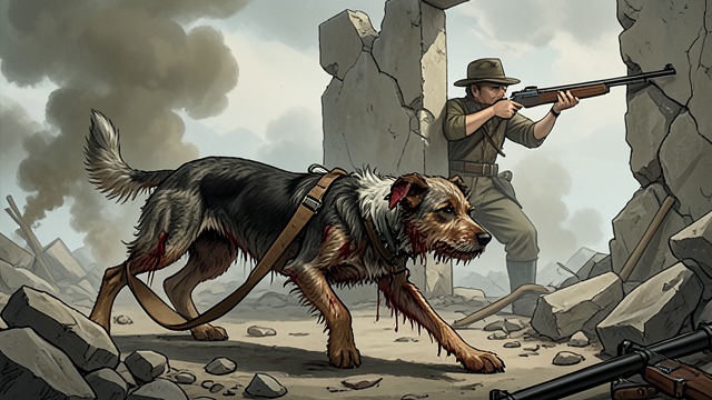The Battle Against the Doberman from "A Boy and His Dog". The Battle Against the Doberman The Taken Bite In the firefight, a Doberman bitch almost kills Blood, a chunk out of his right ear, a rip down his muzzle…