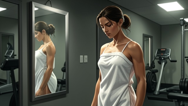 The Gym Mirrors from "What Are You Going Through". The Gym Mirrors An unwanted reflection The gym woman resents the bright lights and mirrors that make her changing body impossible to ignore.