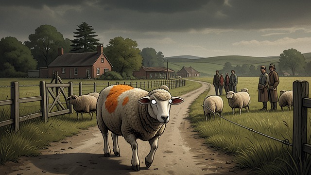 A Sheep On The Road from "The Caller". A Sheep On The Road A joke with material consequences The orange sheep attracts laughter and a newspaper story, but the animal’s eyes are irritated and the…