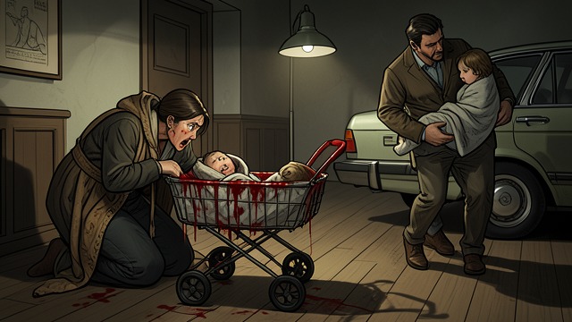Blood Beneath The Maple from "The Caller". Blood Beneath The Maple A staged discovery An unknown intruder reaches Margrete’s pram while Lily is inside and covers the child with blood.