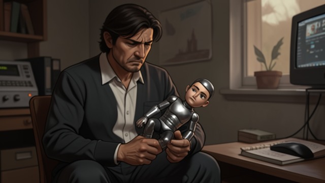 The Toy He Cannot Transform from "The Caller". The Toy He Cannot Transform A father holds the child’s object Hannes sits with Optimus Prime in his lap and tries to change the toy into a truck.