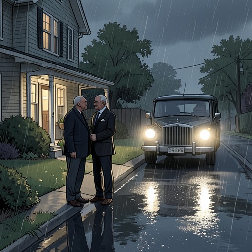 The Landmark Visit From Death from "The Caller". This flow traces how a false funeral pickup confronts Astrid and Helge Landmark with the death they have been struggling to discuss.