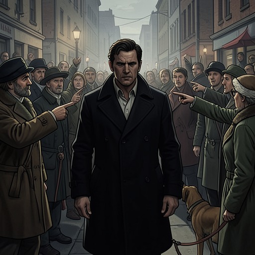 The Community Turns On Schillinger from "The Caller". This flow traces how incomplete evidence, public grief, and prior hoaxes turn Schillinger’s kennel escape into a community-wide dispute about blame.