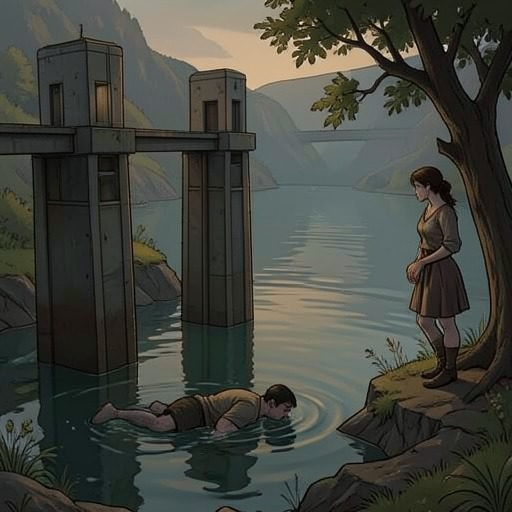 The Last Image At The Dam from "The Caller". This flow traces the unresolved final movement at Sparbo Dam, where Johnny dies and Else Meiner witnesses events without revealing what she knows.