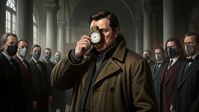 Battle Behind the Curtain from "The Seven Dials Mystery". Battle Behind the Curtain The leader’s reveal Superintendent Battle removes his clock mask and appears as No. 7, the supposedly unseen master.