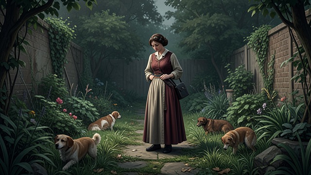 Deane Priory’s Garden from "The Seven Dials Mystery". Deane Priory’s Garden Grief outdoors Loraine Wade receives the news of Gerald Wade’s death among the dogs and neglected paths of Deane Priory.