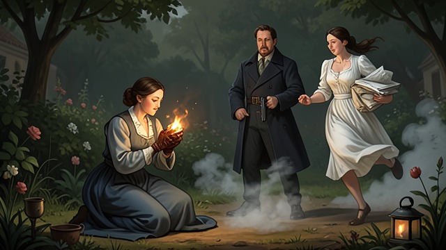 The Abbey Trap from "The Seven Dials Mystery". The Abbey Trap A staged attack The formula disappears, Jimmy Thesiger is wounded, and Loraine Wade returns with the papers.