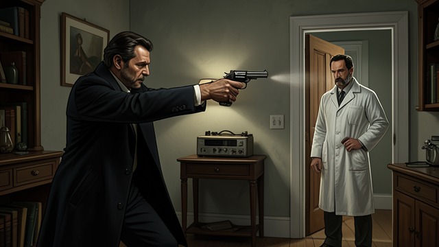 A Self-Inflicted Wound from "The Seven Dials Mystery". A Self-Inflicted Wound Violence fabricated Jimmy Thesiger shoots himself in the arm with a second pistol after firing his own weapon into the room.