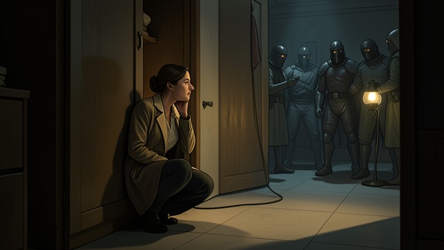 The Hidden Watcher from "The Seven Dials Mystery". The Hidden Watcher Observation from confinement Bundle Brent watches the masked members through a small hole bored in the cupboard.