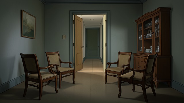 A Soundproof Chamber from "The Seven Dials Mystery". A Soundproof Chamber A room behind a room Bundle Brent finds a baize-lined door leading to a plain chamber with seven chairs.