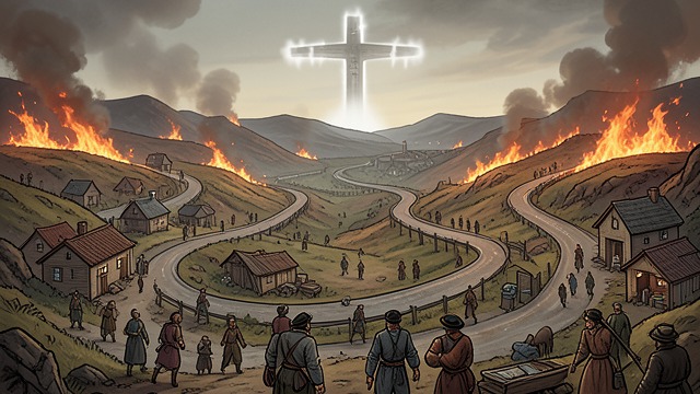 A Town in a Loop from "Unforgiven". A Town in a Loop Boundaries made visible Cam discovers that the roads circle back on themselves and that burning hills enclose the town.